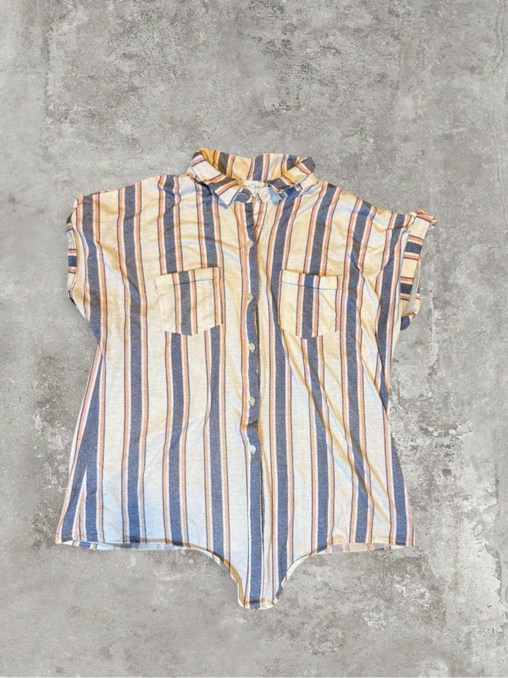 Eden & Olivia Striped Short-Sleeve Button-Down in Blue & Tan